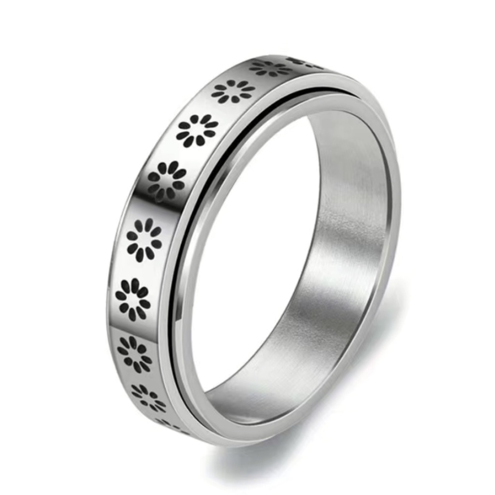 Stainless Steel Floral Spinner Ring - Flower Band Fidget Ring